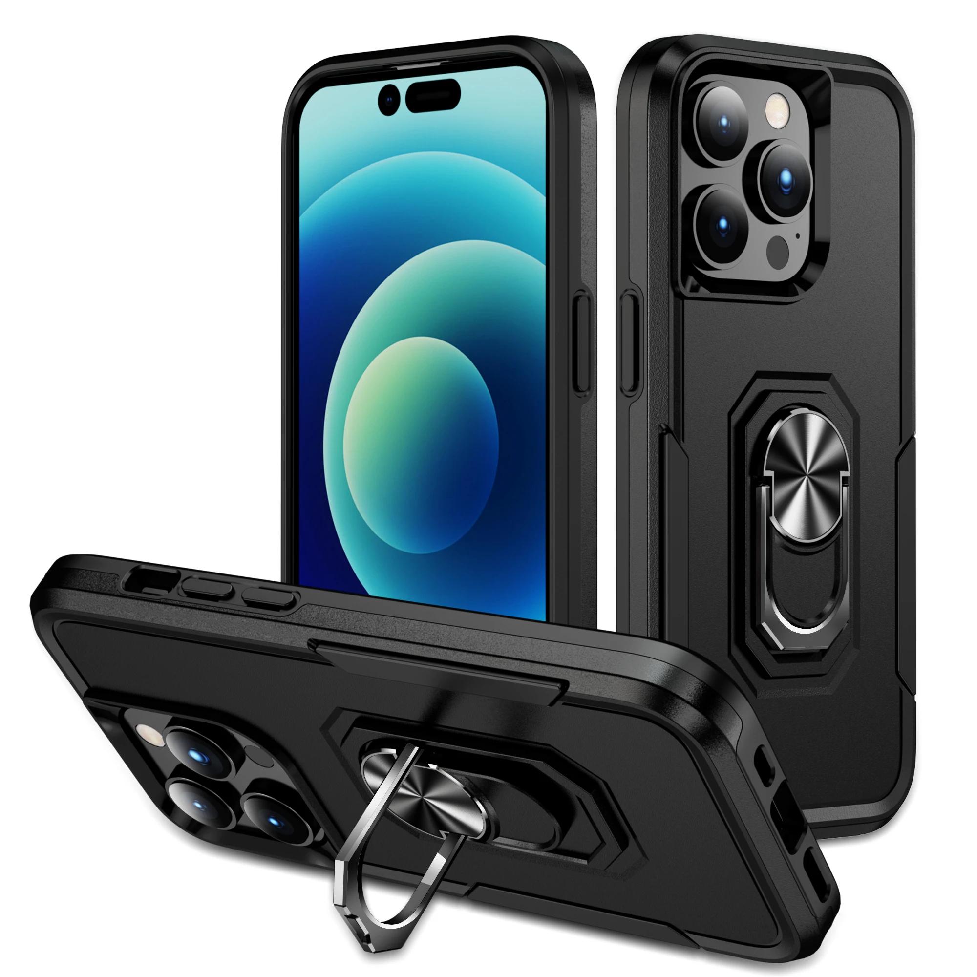 

360 Rotation Kickstand Metal Ring Phone Holder Stand Shockproof Phone Case Cover for iPhone 15 pro max 14 Plus