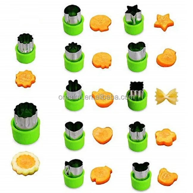 

Dropshipping 12pcs Green PP Stainless Steel Cake Cookies Cutter Vegetable Fruit Cutter Mold Flowers Cartoon Cutting Baking Tool