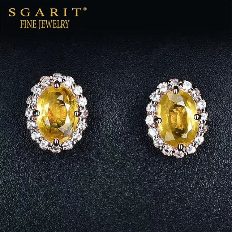 

SGARIT delicate women engagement jewelry 18k gold gemstone stud 1.2ct natural yellow sapphire stud earring