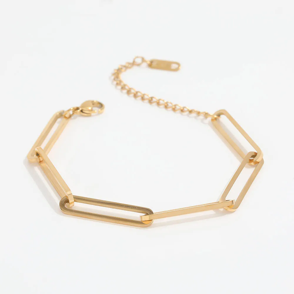 High End PVD Gold Plated Stainless Steel Paper Pin Bracelet for Women Wholesale Jewelry