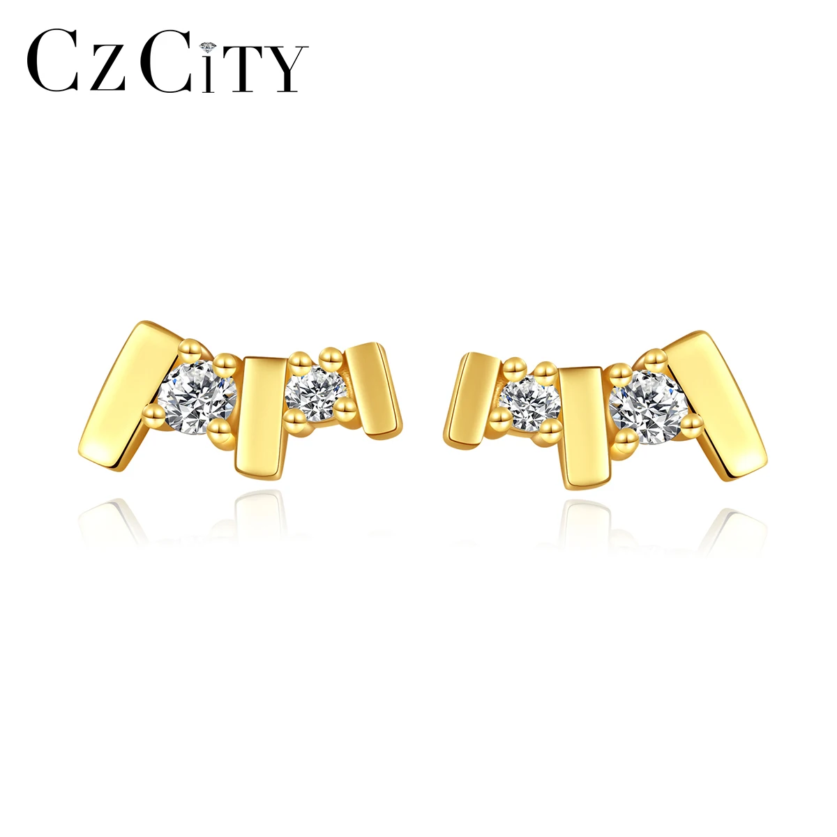 CZCITY Fashion Design Studs Earring Cute Small Women Gold Plated CZ Earrings Jewelry Wholesale