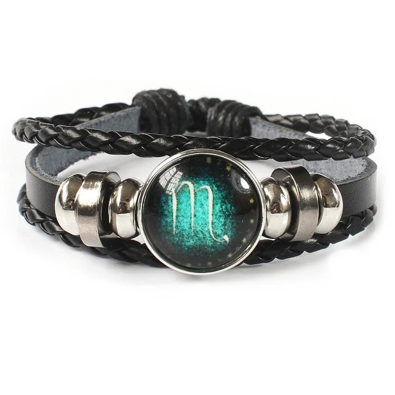 

2021 Handmade Black Personalized Unisex Bohemian Multi-Layer Luminous 12 Zodiac Bracelet
