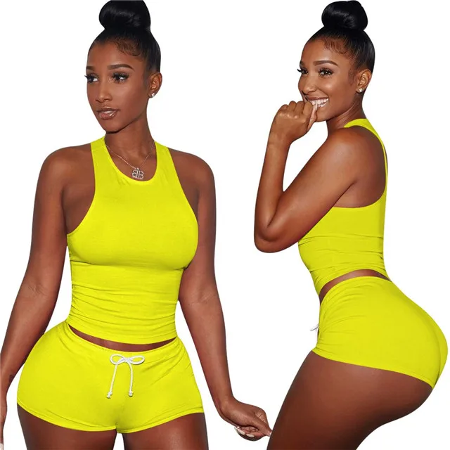 

Blank Yoga Tank Top Women 2 piece Short Casual Sportswear Yoga Sports Set 2 XL, 11 colors