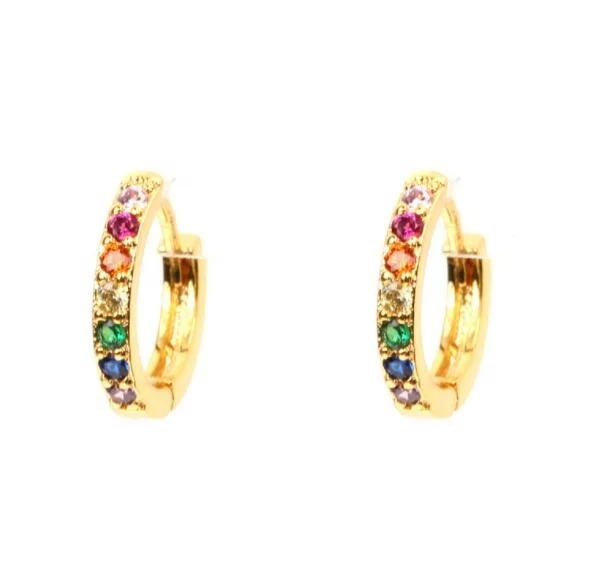 

Newest Mini Small Colorful jewelry custom cubic zirconia rainbow hoop huggie earrings