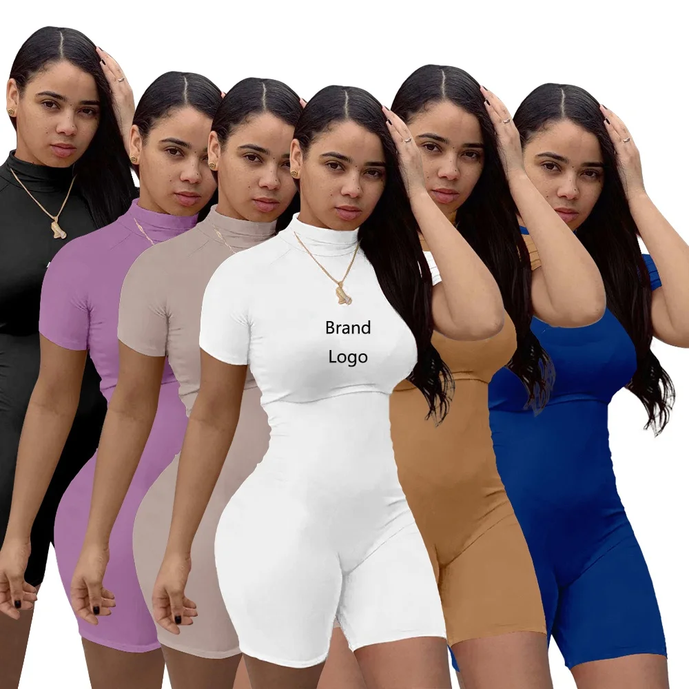 

20201 brand logo Half High Neck Bodycon Womens One Piece Jumpsuits sumemr Shorts tracksuits ladies Knitted Rompers and Jumpsuit, Customized color