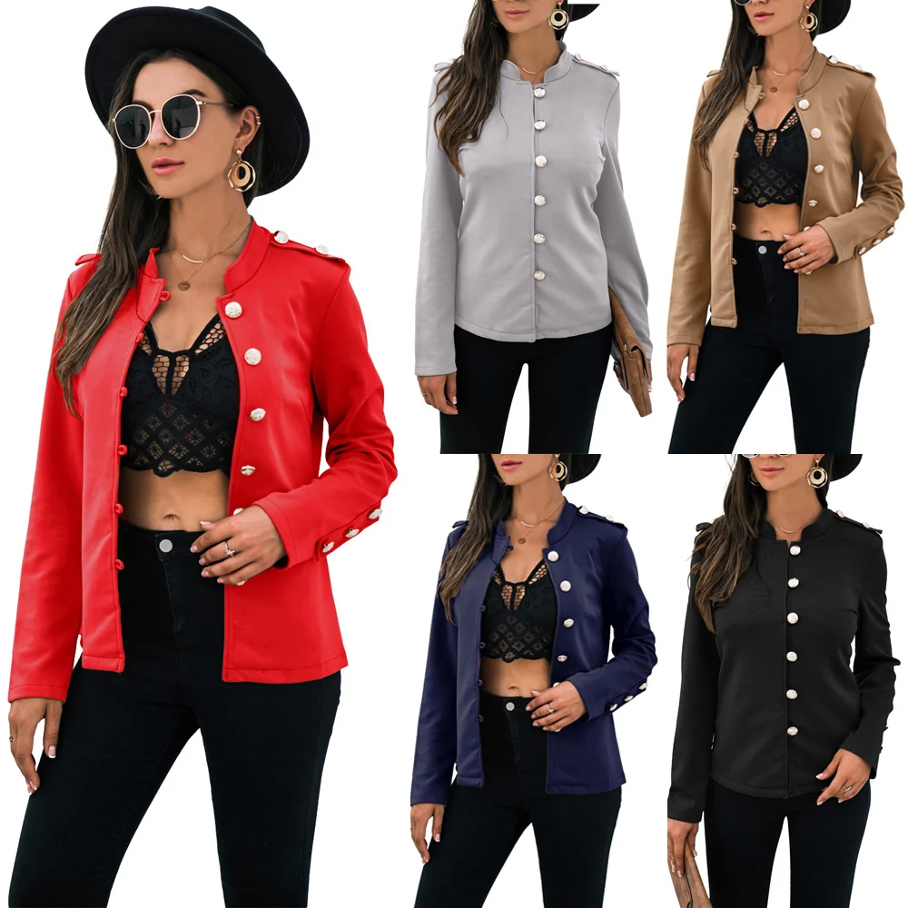 

Notch Collar Single Button woman Blazer jacket fall and spring clothes vendors, Navy blue
