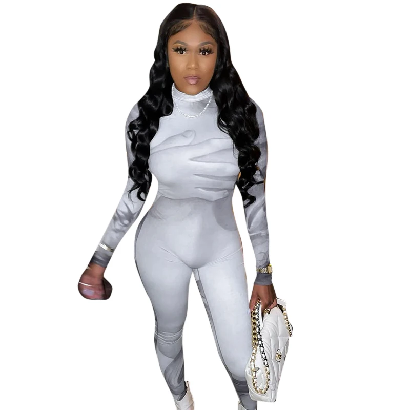 

MS690 New arrival fashion one piece slim jumpsuit sexy nightclub rompers long sleeve jumpsuit 2022 hot clothes, Picture color