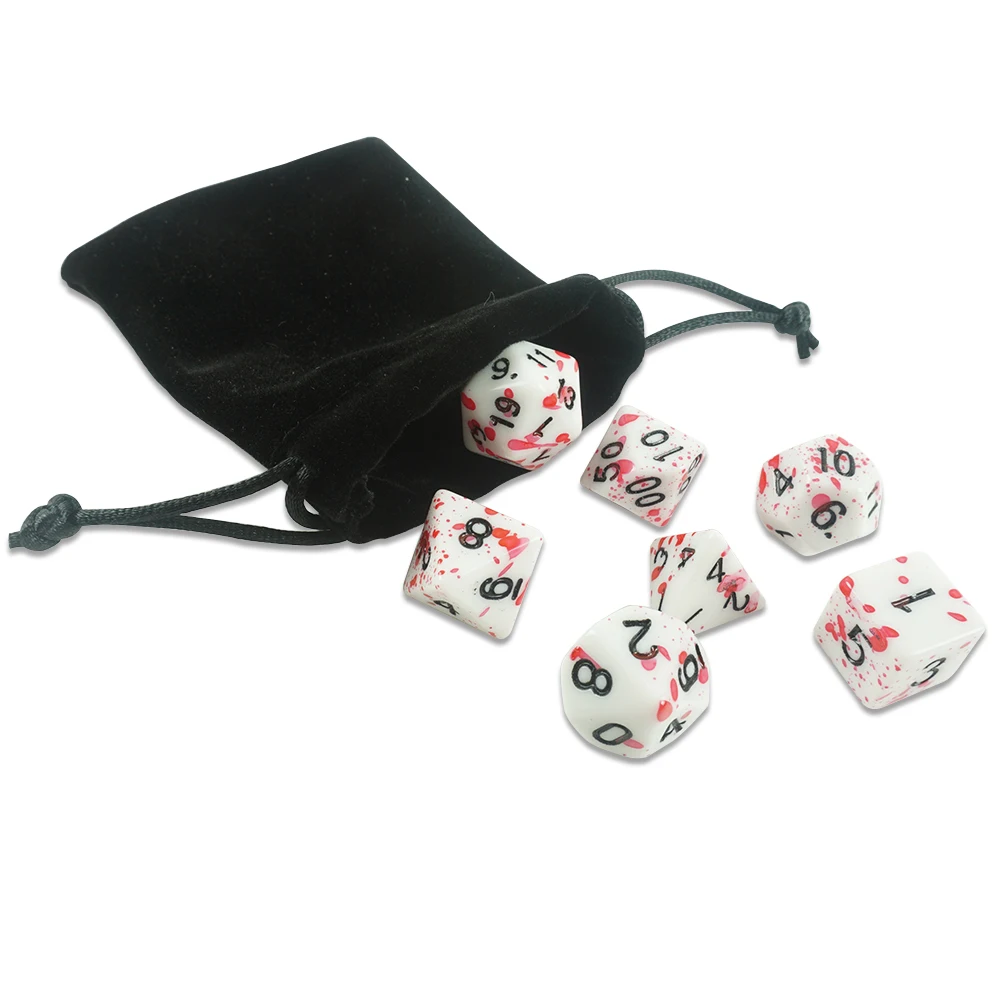 

2021New arrival customize Black dot polyhedral dice set Customized-Acrylic Dice set with velvet bag