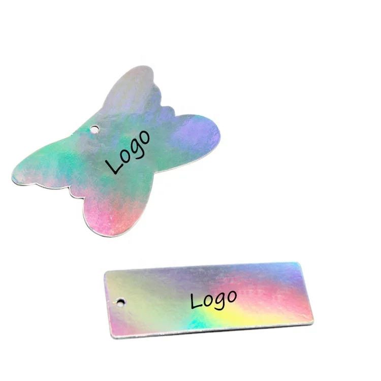 

Hot sell OEM garment accessaries custom private label logo print holographic paper clothing hang tag with string, Cmyk
