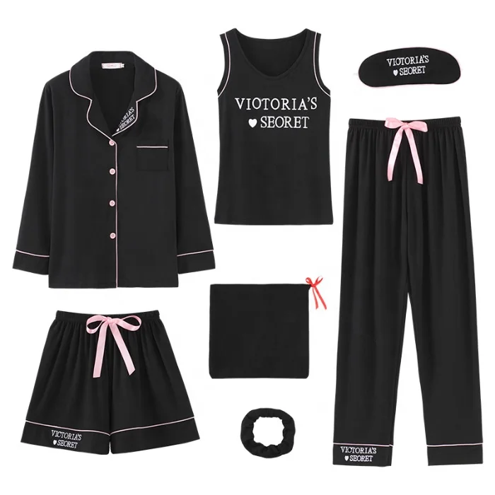 

wholesale femmes pyjamas Black Pink hiver women 5 pieces pyjama satin set women's summer cotton sleepwear pijamas