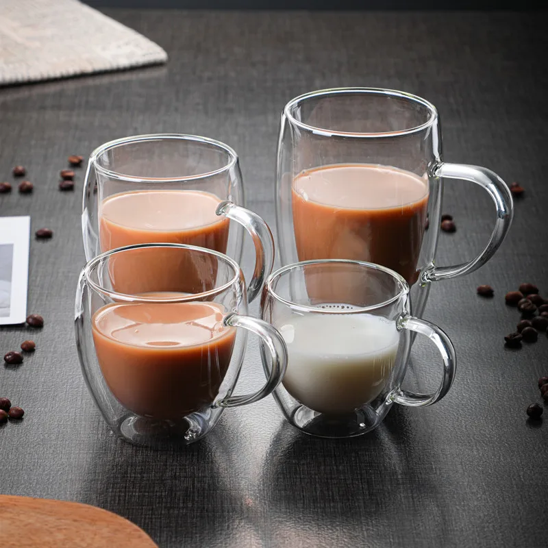 

Double Wall Glass Cups Espresso Coffee Mug 80/250/350/450 ML Heat-Resistant Transparent Glasses With Double Bottom Mugs, Large round glass mug