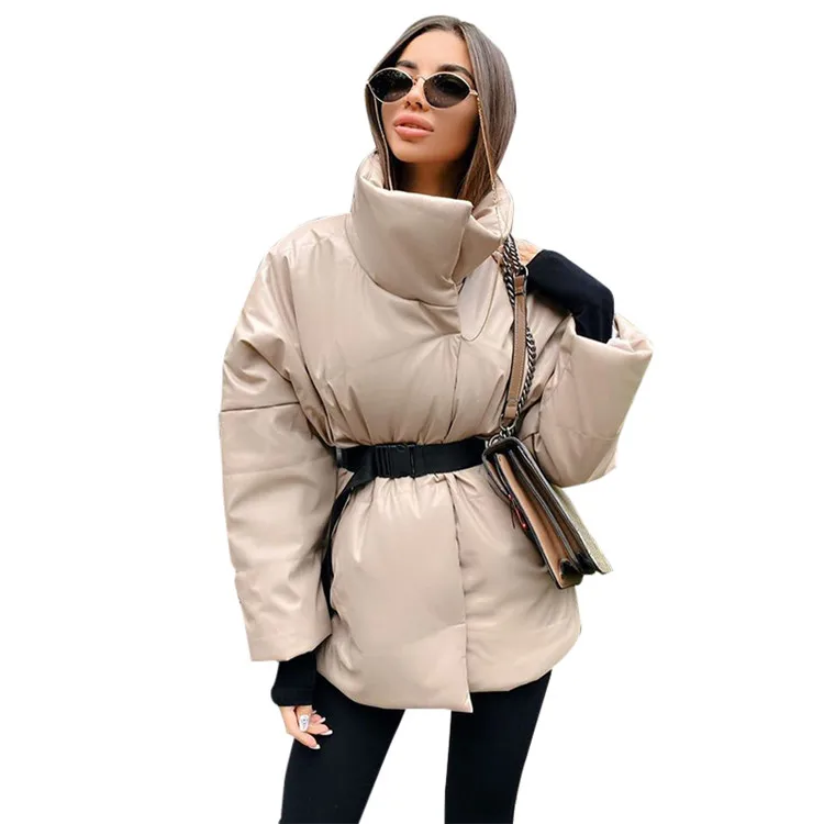 

Warm Cotton Coat Ladies Sashes Long Sleeve Jacket Women Winter Casual Streetwear Black Apricot Down Jacket Women 2020, As picture