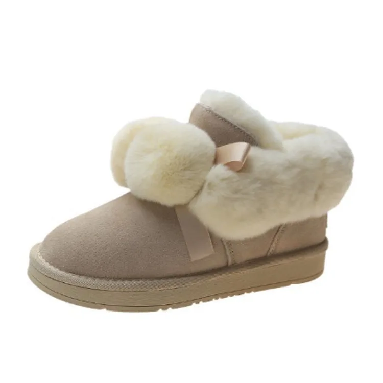 

Two ball cotton warm thickening cute slippers for women soft breathability snow girls winter boots rubber sole fur shoes