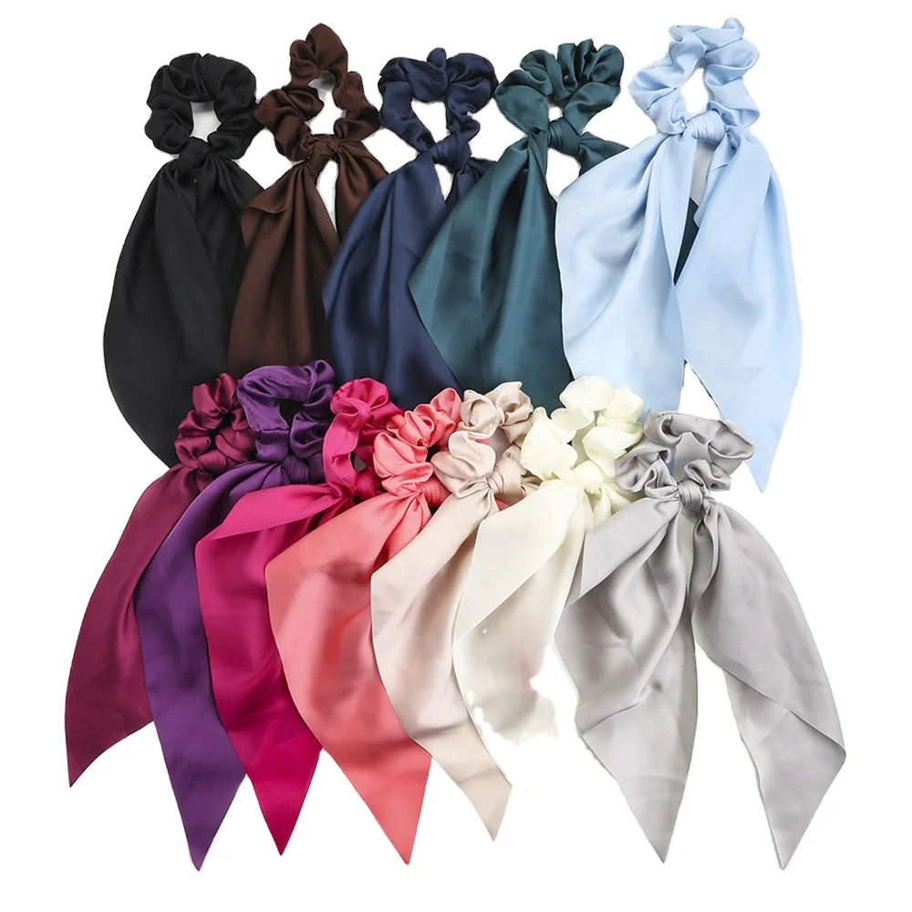 
Custom Personalized Logo Fruit Glitter Organza Zipper Leopard Floral Satin Hair Lace Bandana Colored Kids Girls Scarf Scrunchies 