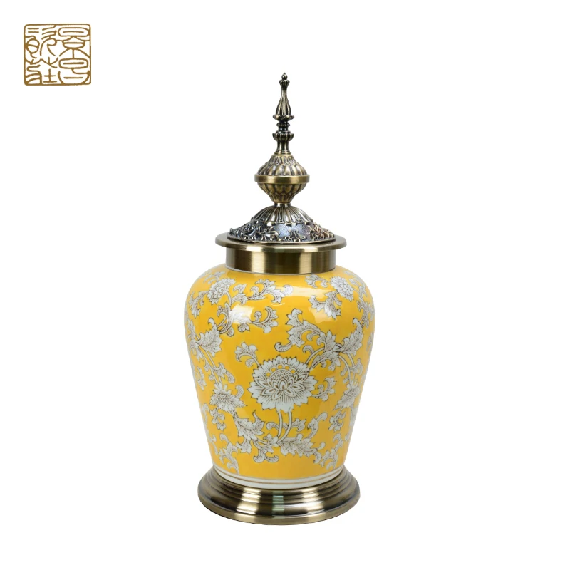 
Yellow porcelain luxury home decoration reproduction antique wholesale ceramic vase 