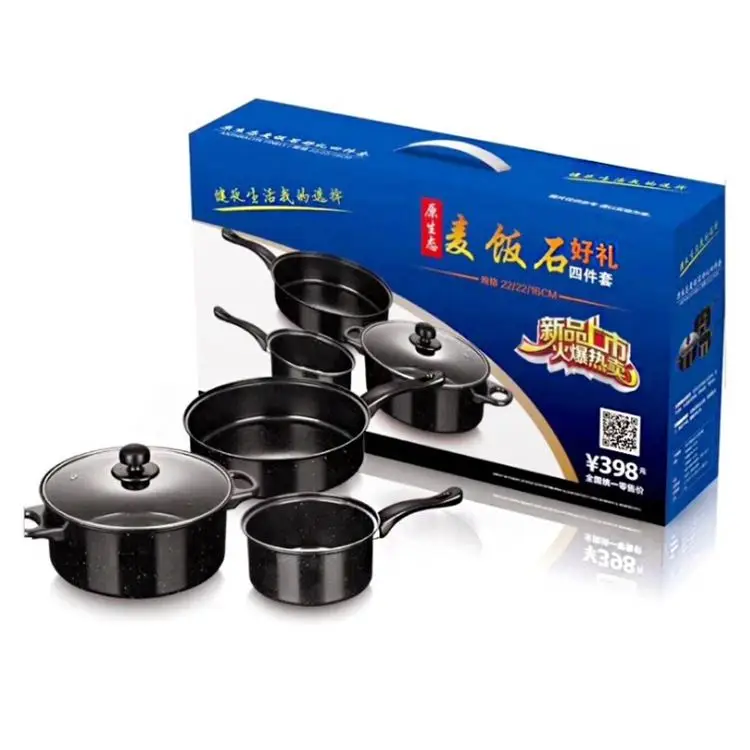 

Hot Selling 3-Piece Medicinal Stone Kitchen Housewares/Non Stick Iron Induction Handles Pan/Unique Cookware Sets Household, Black