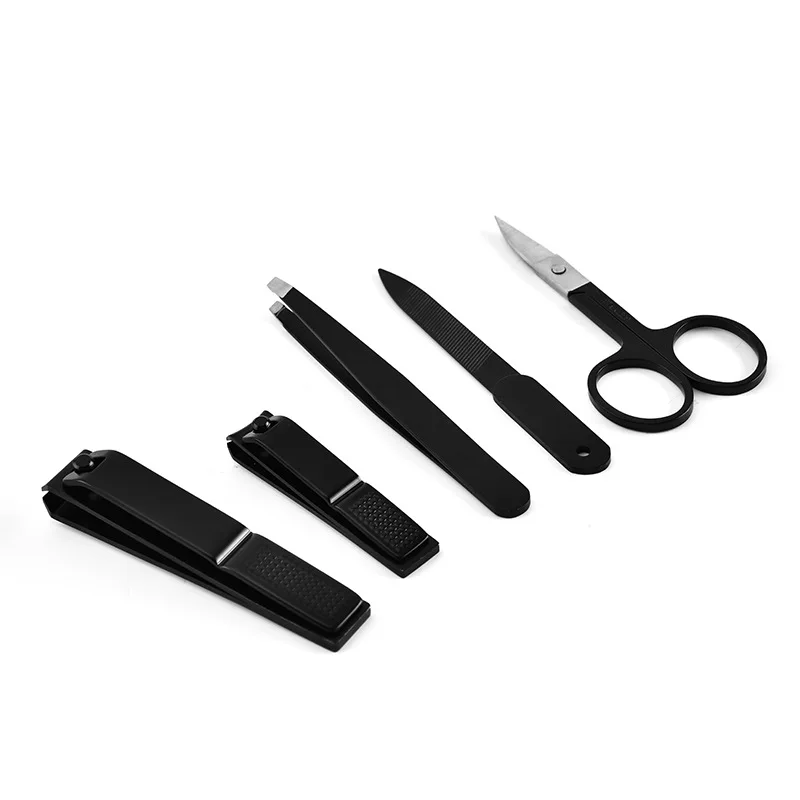 

Stainless Steel Black Manicure Scissors Finger Nail File Clipper Care 5 Pcs Set Kit