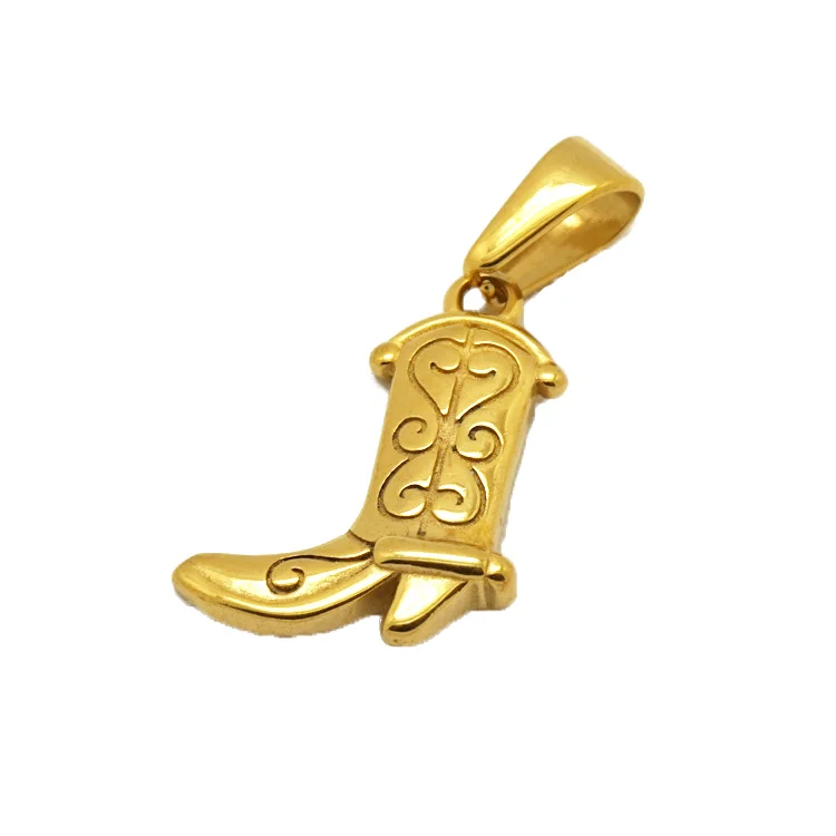 

Christmas Gift Vintage Jewelry Cowgirl Cowboy Boots Pendant Stainless Steel 18K Gold Plated Western Cowboy Boot Charms Pendant