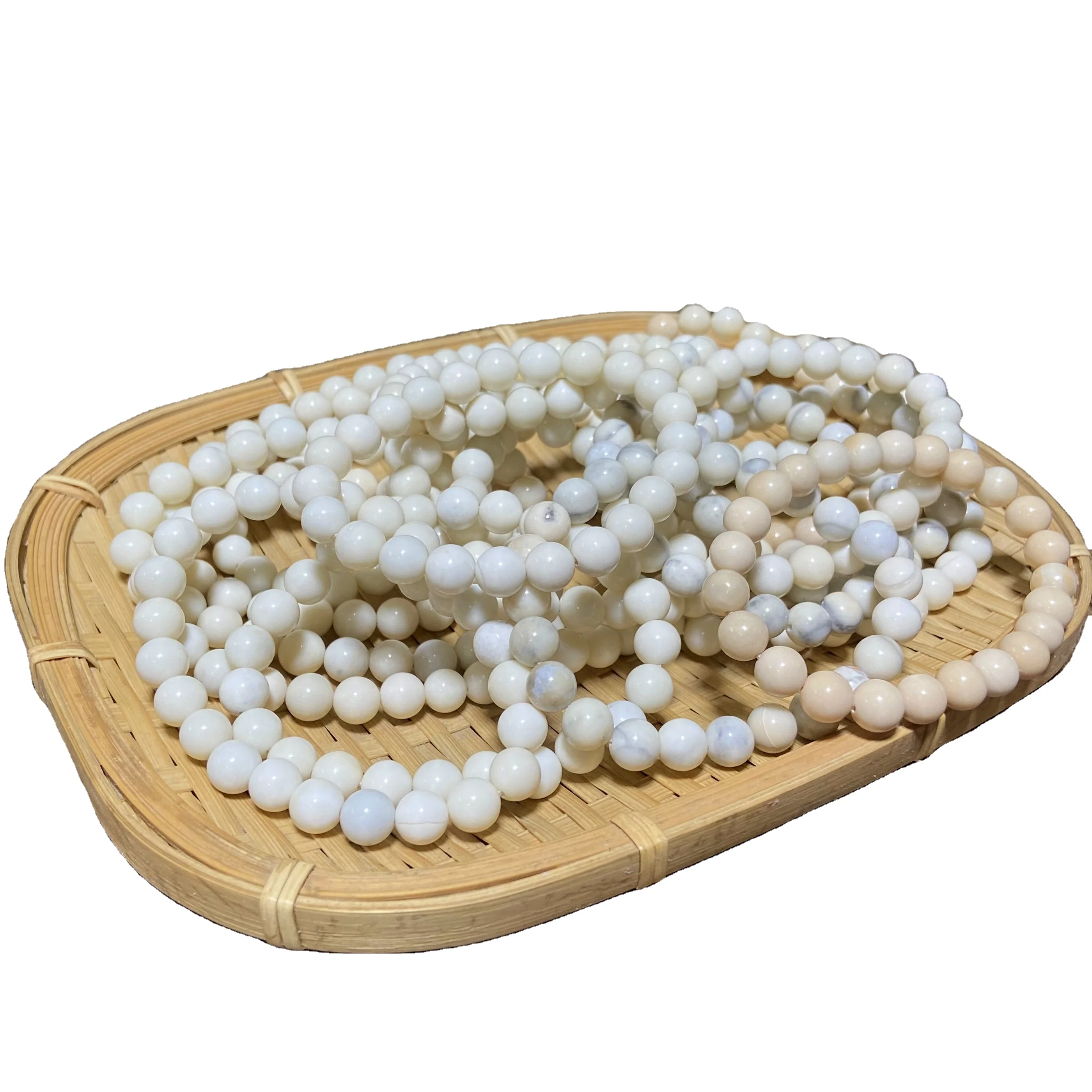 

Promotion Price Natural White Jade 6mm 8mm Gemstone Ivory Jade Agate Stretch DIY Bracelet, Natural color