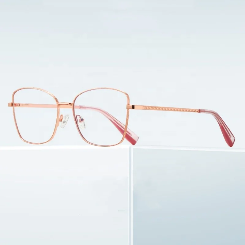 

Jiuling eyewear fashion luxury design glasses custom blue light blocking optical glasses women square metal frame spectacles