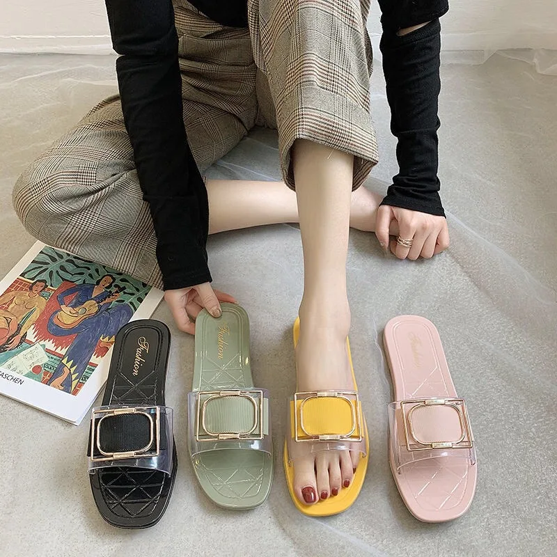 

Summer new style flat heel waterproof outdoor women pink slippers, 4 colors as show