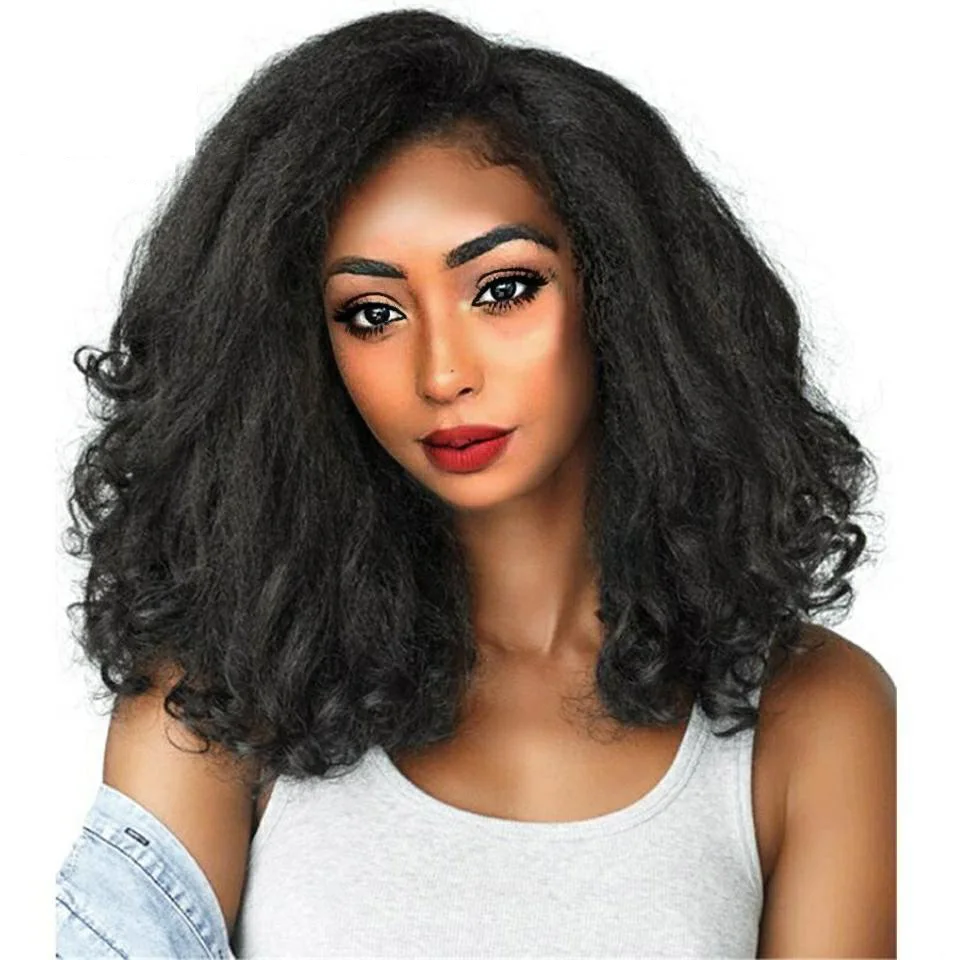 

Hot Sale Cheap 20inch Ombre Afro Kinky Straight Wig Wave Ends Synthetic Fluffy Heat Resistant Marley Wigs for Women