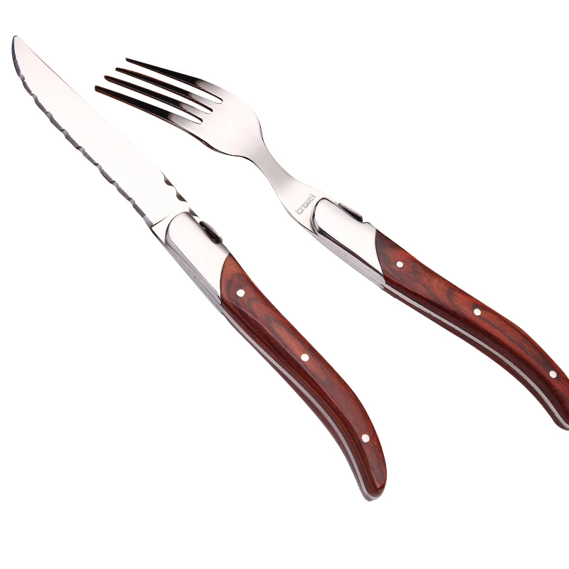 

Tableware Inox Amazon Hot Stainless Steel Silverware Flatware with Wooden Handle, Restaurant Steak Knife Fork Spoon Cutlery Set