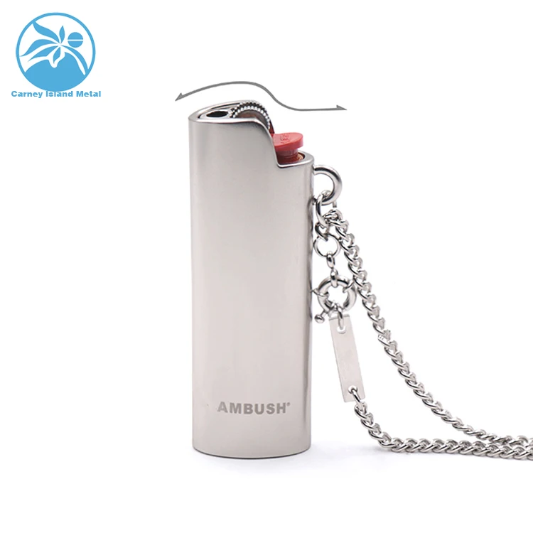 AMBUSH Isqueiro Fashion Items Custom Metal Logo Lighter Case Cover with Pendant Necklace Chains Sleeve