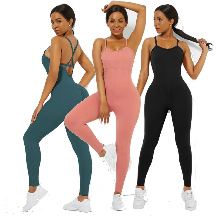 

Hot Sale Sexy Hips Back Cross One Piece Jumpsuit Sport Wear Clothes Custom Cheaper Leggings Fitness Women Gym Leggings, As show