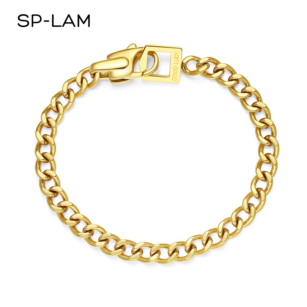 

SP-LAM Vintage Cuban Bracelet Stainless Steel Charm Bangle Chain Woman Link Gold Cuban Bracelet