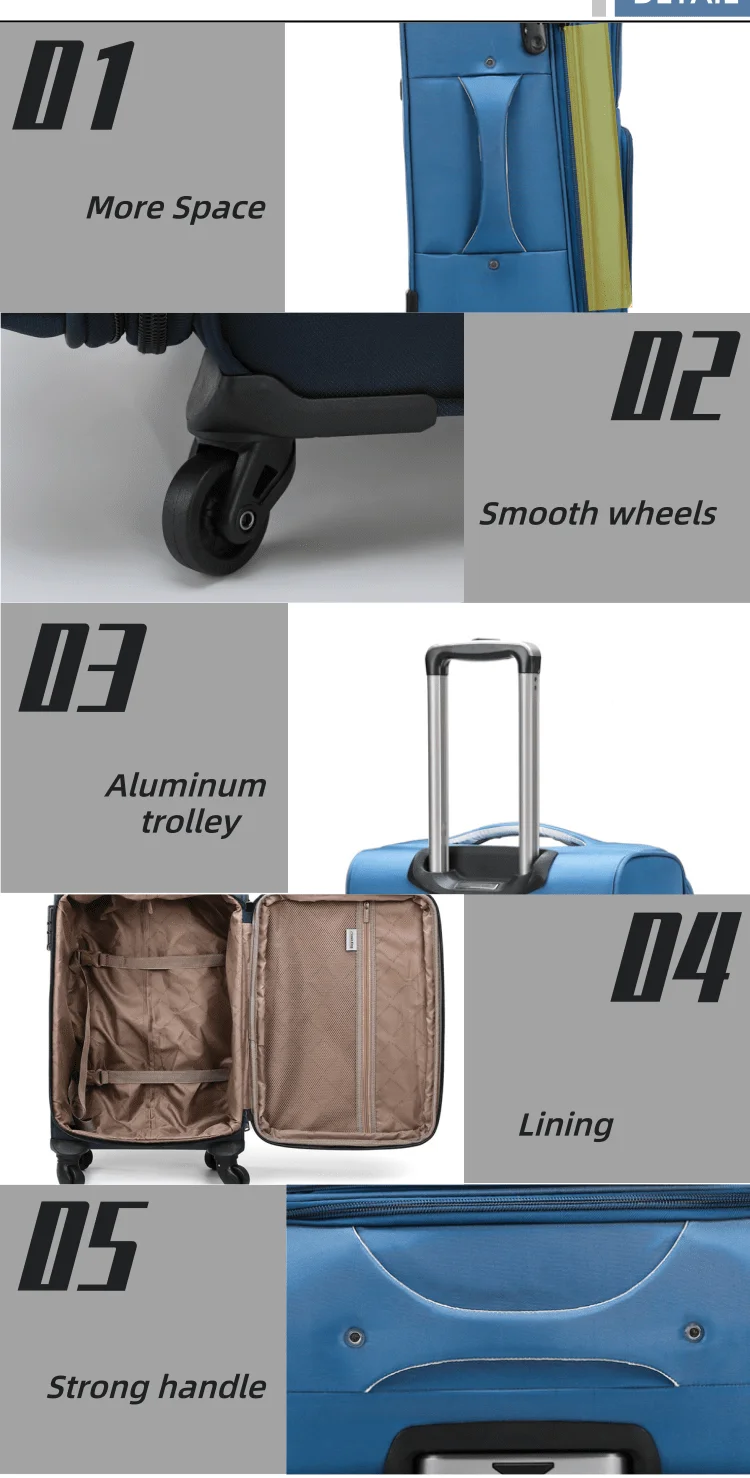 2020 Wholesale 20 24 28 Traveling Roller Fabric Soft Suitcase Case Custom Travel Trolley Luggage Bag
