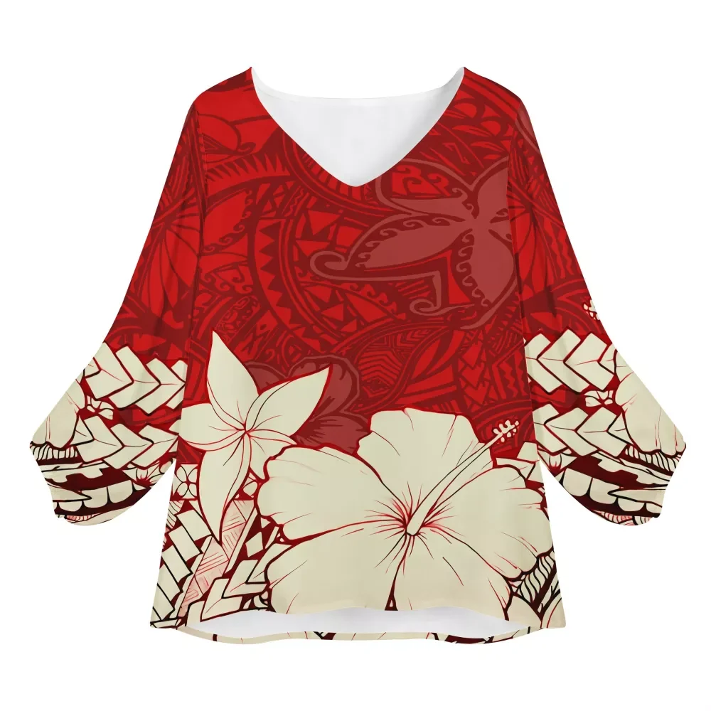 

Polynesian Samoa Tradit style chiffon fabric shirt Polynesian traditional tribal printing custom luxury shirt retro chiffon top, Customized color