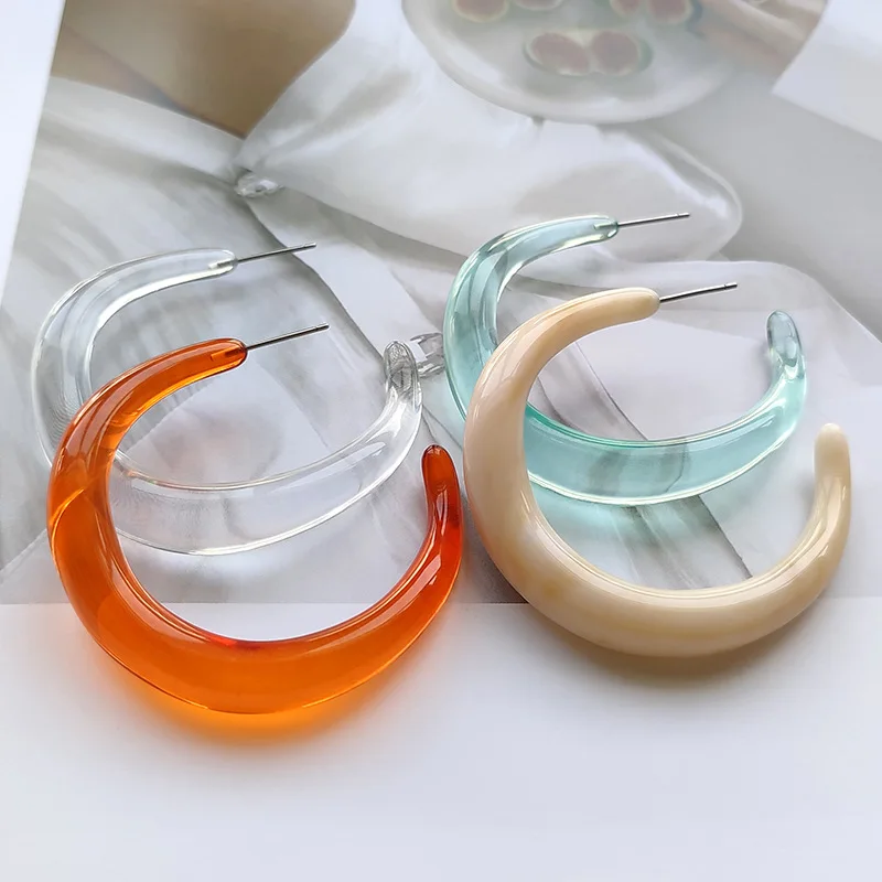 

Transparent Acrylic Resin Earrings for Women Girls Blue White Orange Color Acetate Round Hoop Earrings Jewelry