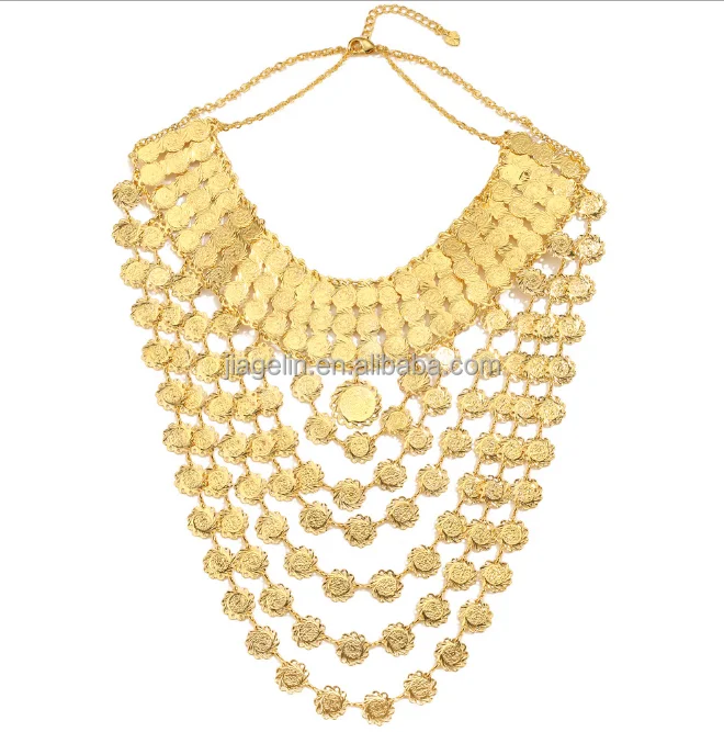 

Middle Eastern Arab Style Copper Plated Coin Tassel Pendant Necklace Jewelry, Gold