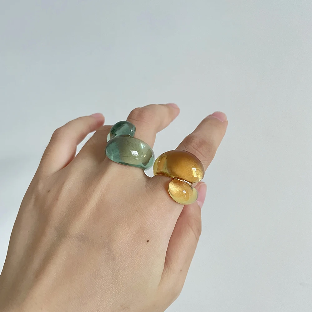 

2 Designs Colorful Double Circle Clear Acrylic Ring Resin Dome Wide Chunky Rings Women Korean Cute Statement Minimalist Jewelry