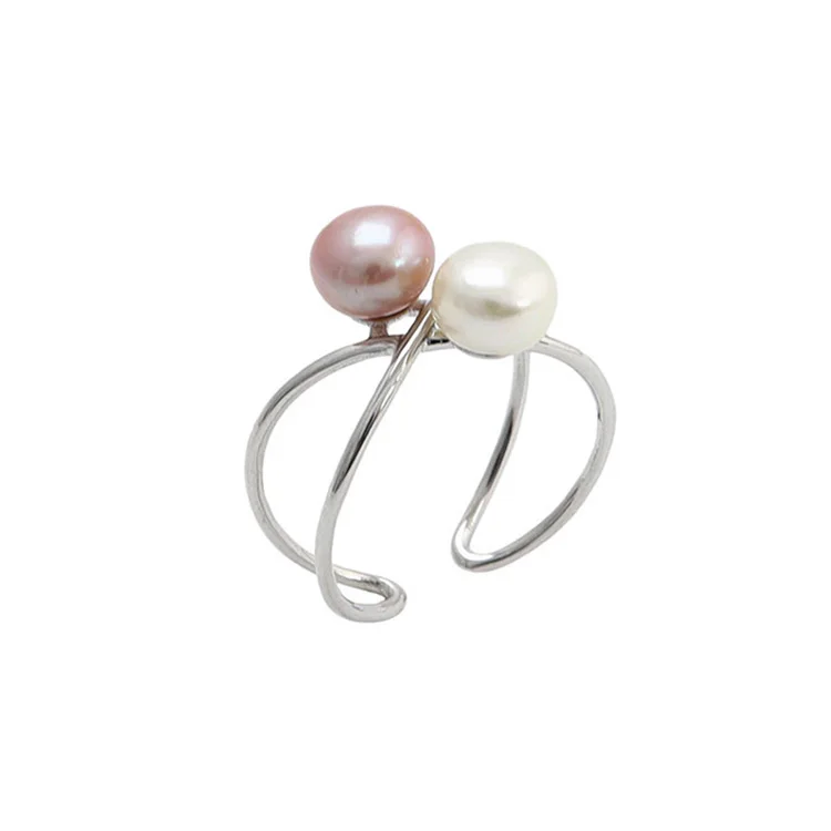 

Hensen Jewelry gold plated pearl 925 silver ring 2 pearls, Customized color acceptable