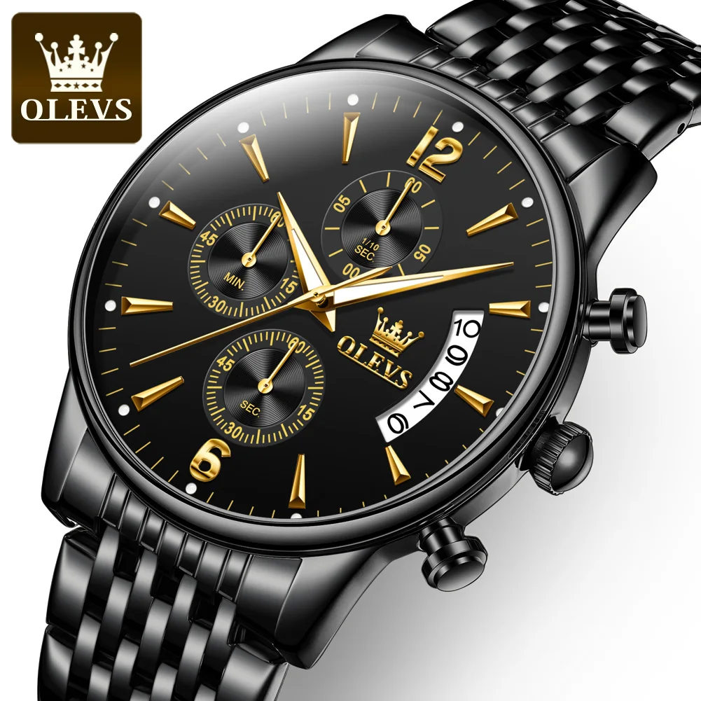 

OLEVS 2867 Fashion Waterproof Sports Chronograph Analogue Quartz Steel Dial steel belt Wristwatch Watch Men