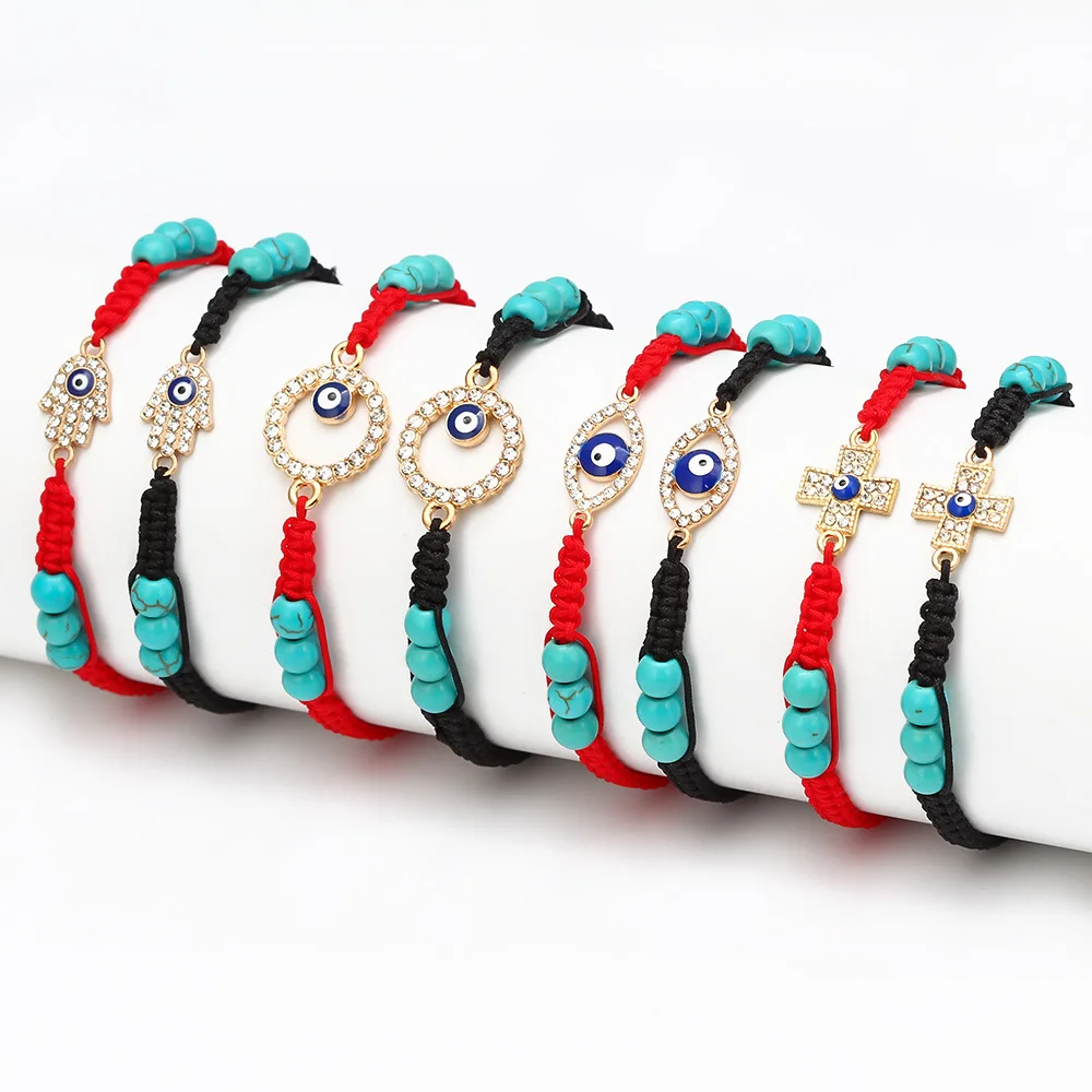 

Lovers Devil's Eye Turquoise Bracelet Braided Turkish Blue Eyes Red Rrope Hand String for Men and Women