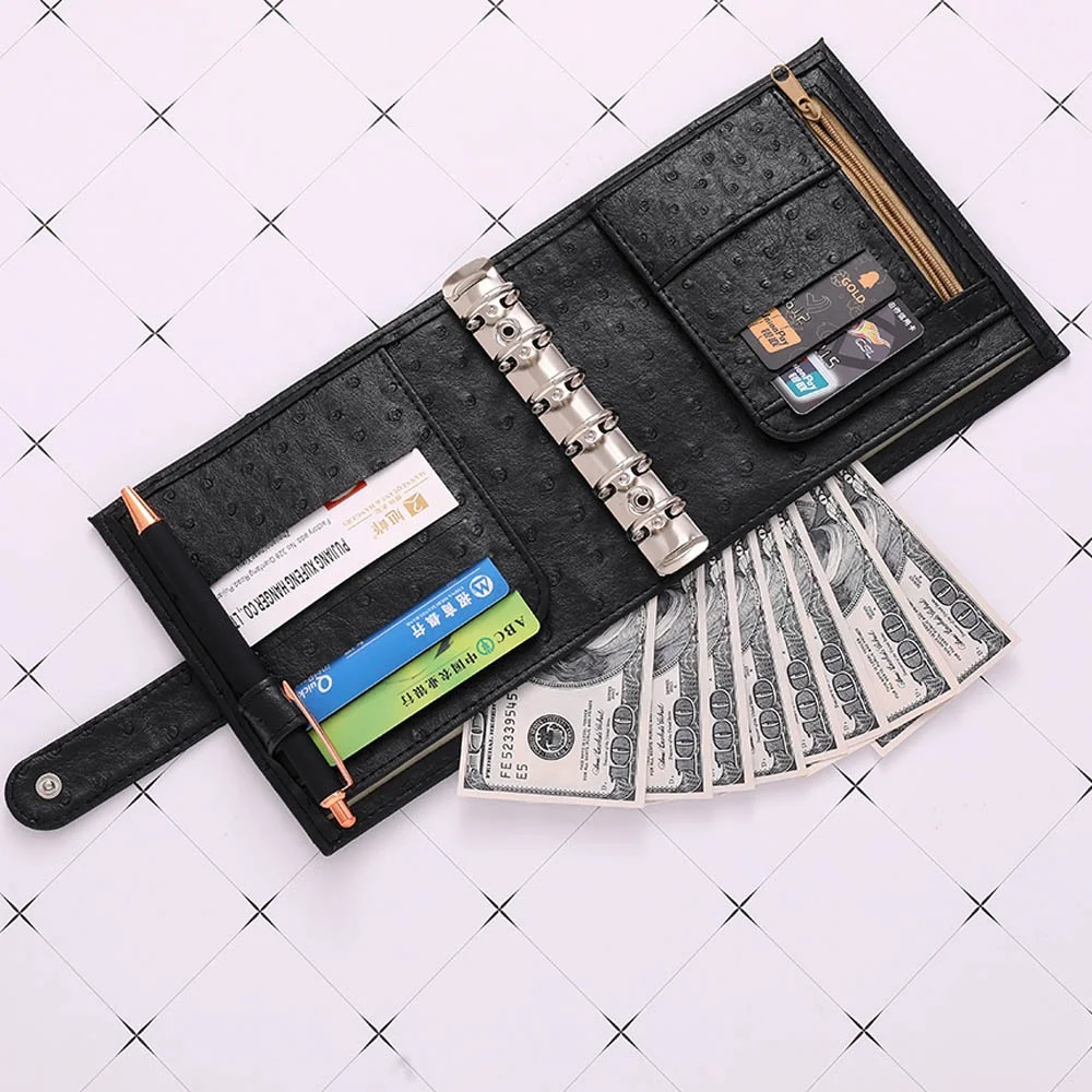 

FB TK Etsy Best Seller A7 Ostrich Leather Binder Budget Planner with Cash Envelopes Available as Wallet Money Binder Organizer