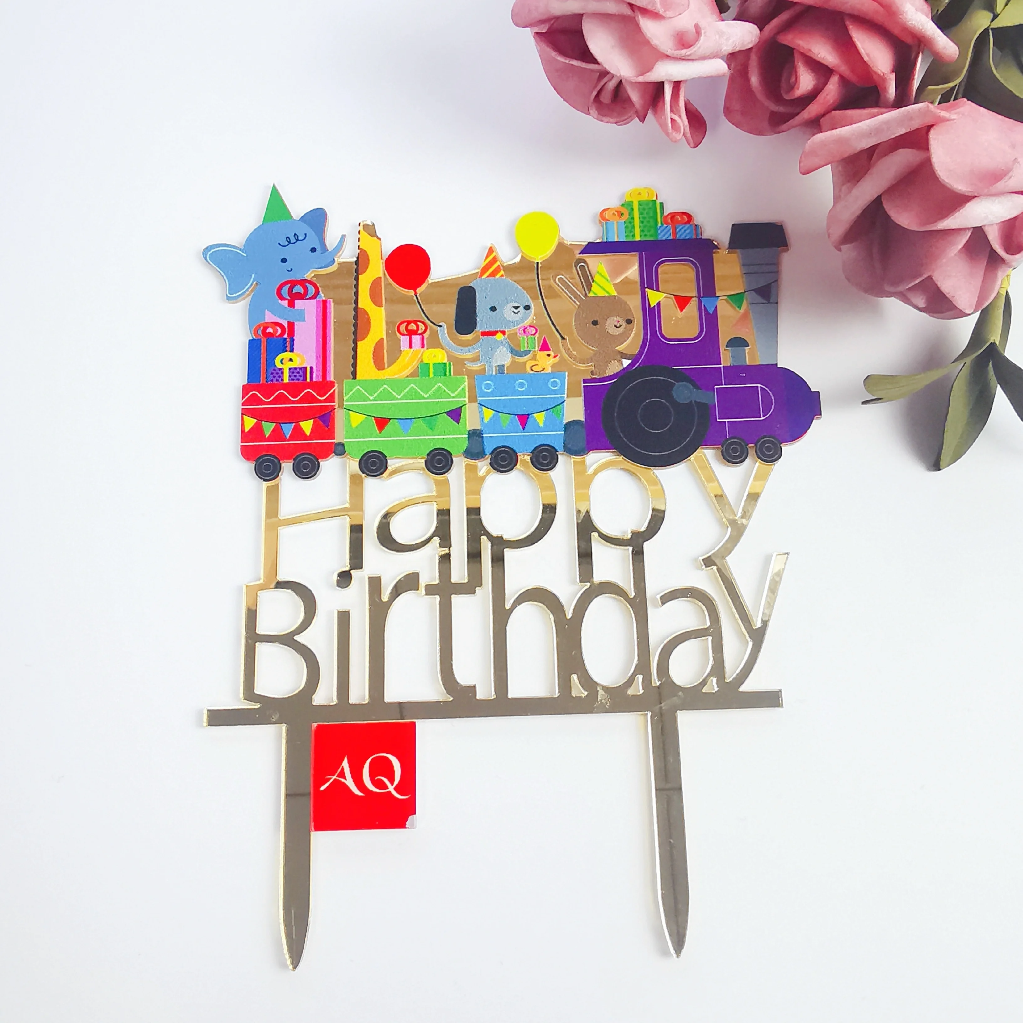 

Hot Sale Animal Train Print Acrylic Cake Topper for Baby Shower Party Supplier Cake decoration