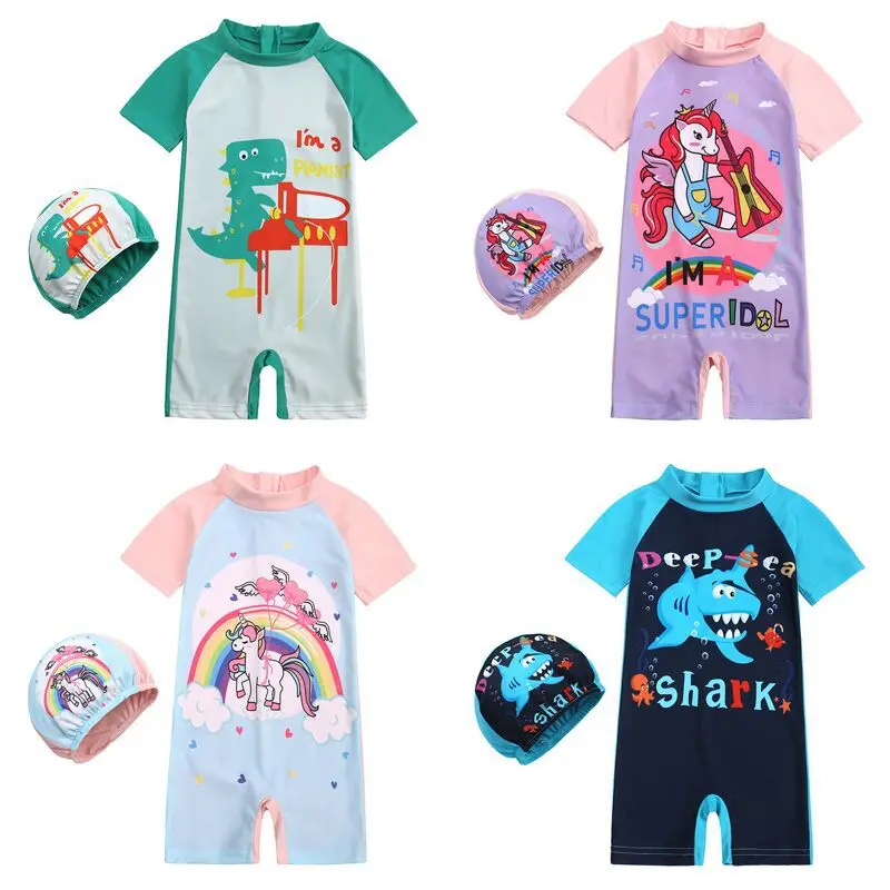 

Kids Tales Summer Bikini Swimsuit Beachwear Boy Girl One Piece Swimming Suit Unicorn Swimwear With Hat Bathing Suits For Kids