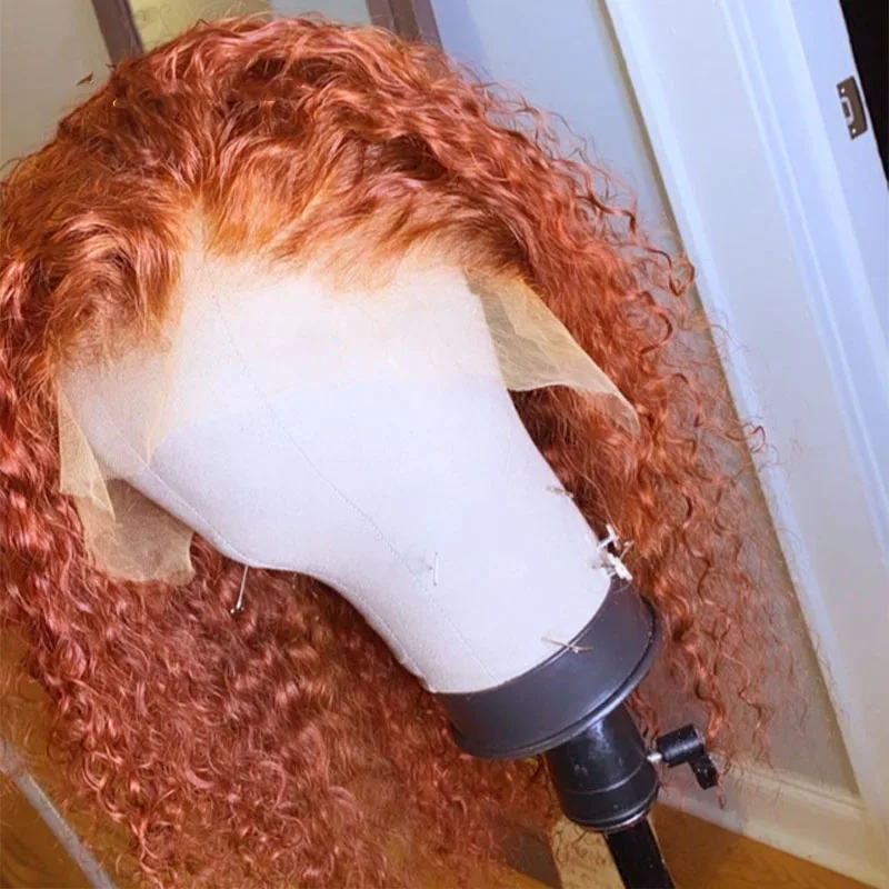 

Private Label Ginger Human Hair Wigs for Black Women Curly Deep Water Wave Wig Honey Blonde Colored Wigs For Black Woman