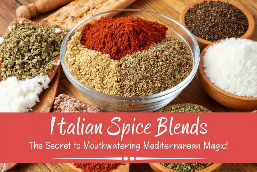 Italian spices laid out on a wooden table