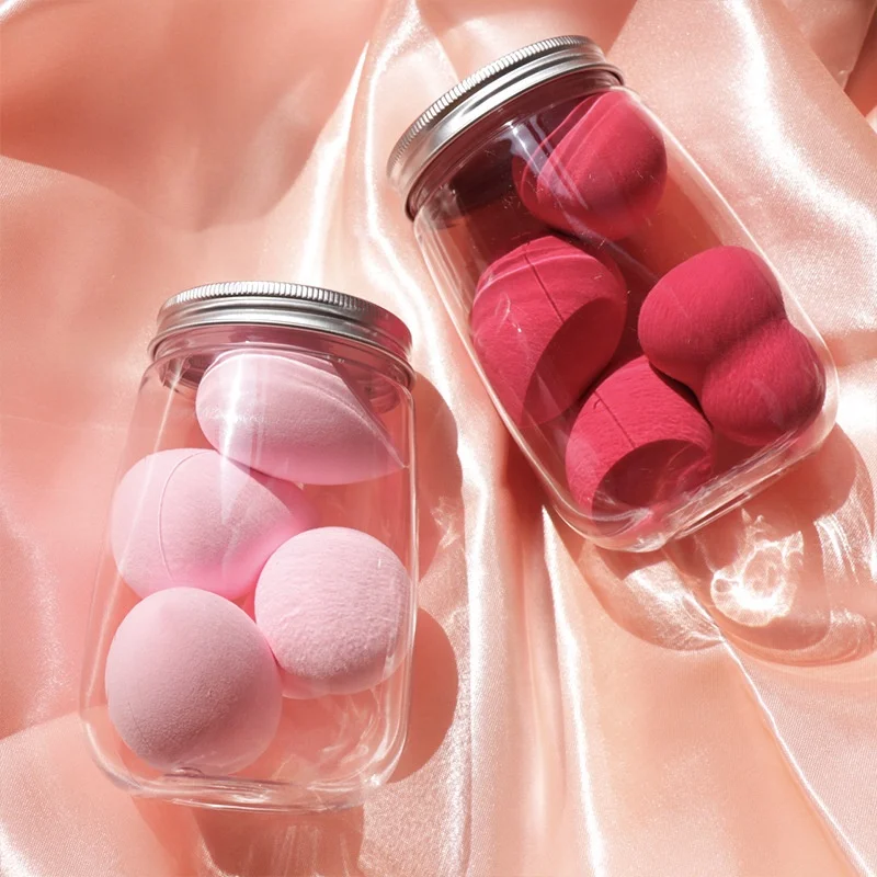 

Wholesale Different Styles Cosmetics Beauty Tool Latex Free Mixed shapes Velvet Flocked Makeup Sponge In A Jar