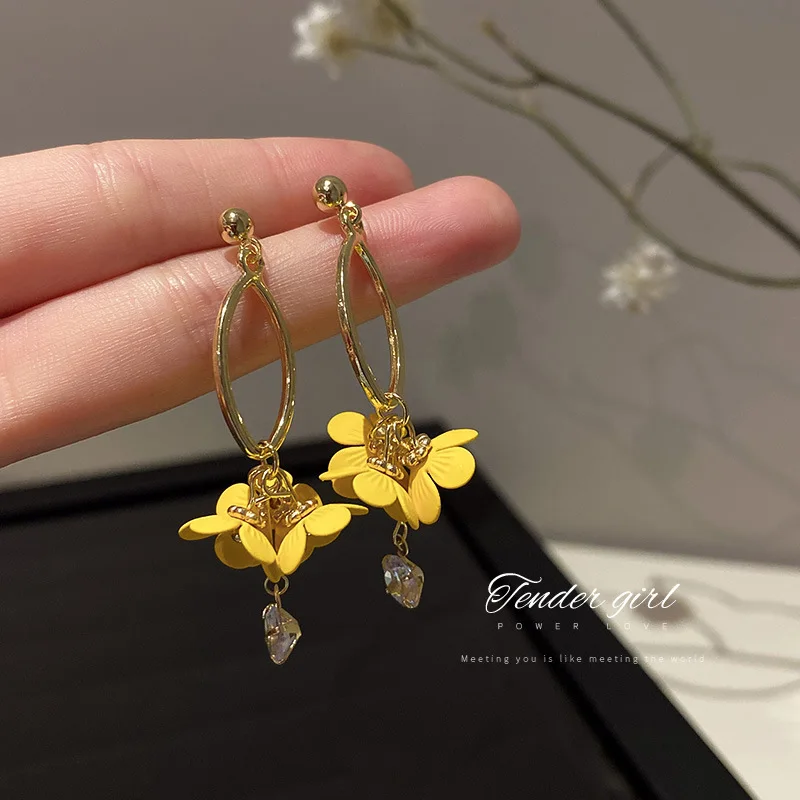

new statement flower drop dangle yellow earrings