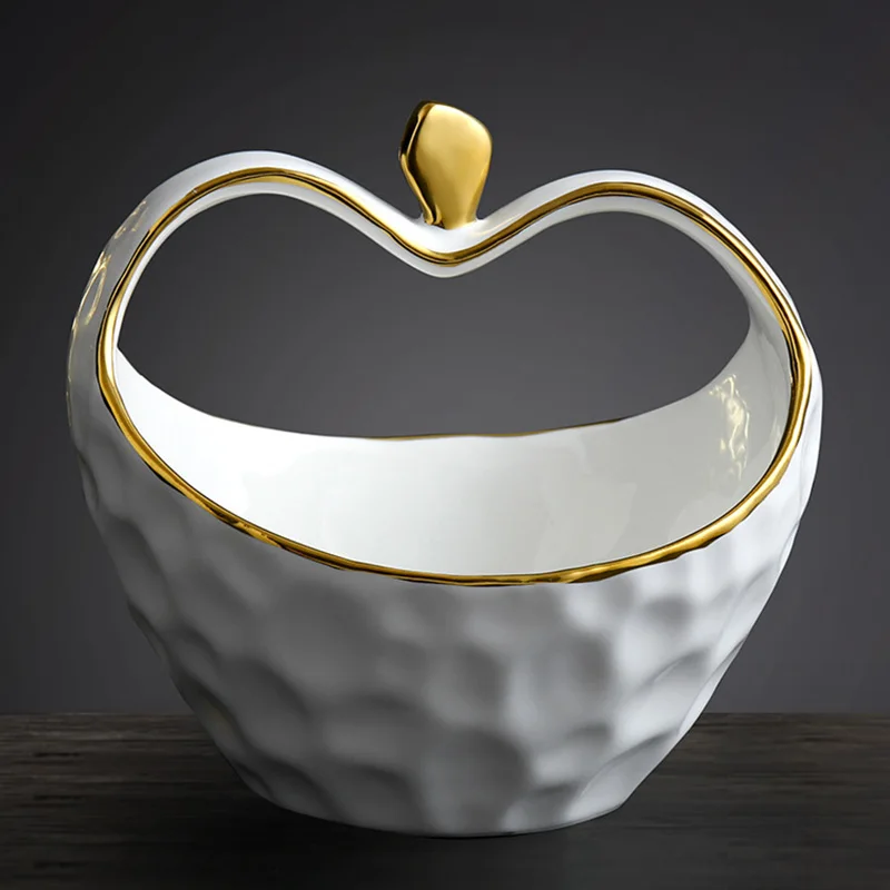 

European Creative Fashion Phnom Penh Gold-plated Apple Hollow Shape Fruit Plate Fruit Bucket Storage Home Decoration, As photo