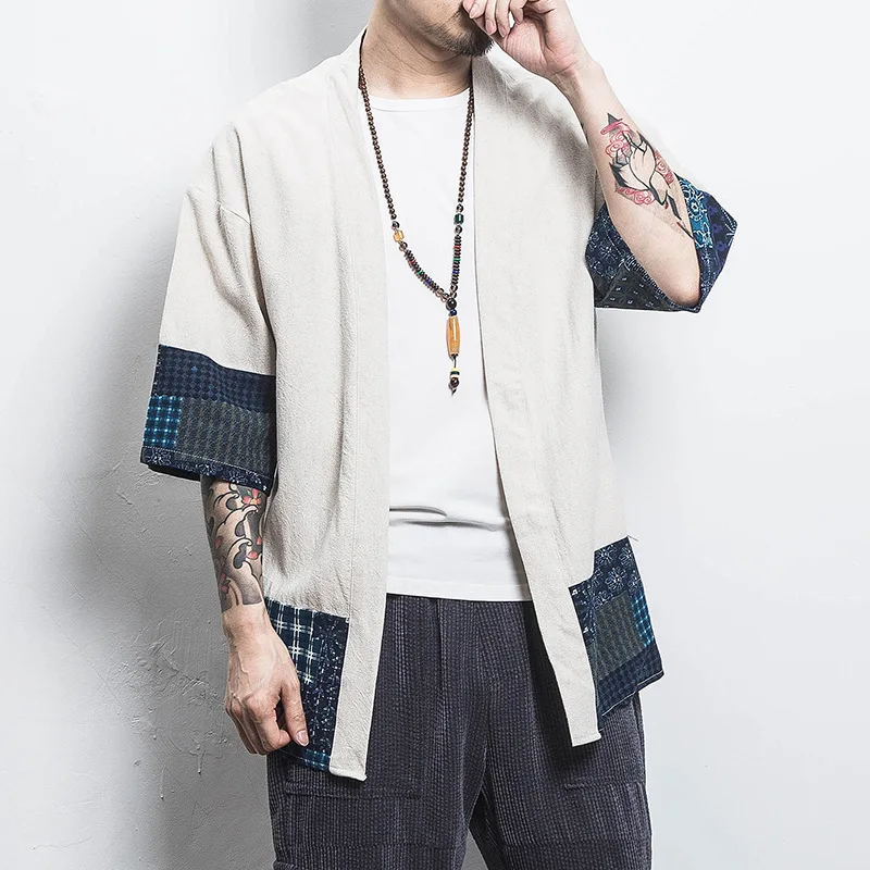 Man Sleeve Kimono traditional Hanfu Shirt Coat  without buttons japanese yukata Cardigan