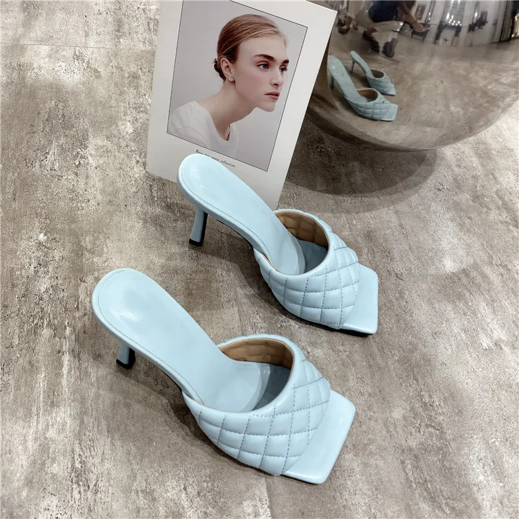 

Square sole slides High heel 9CM Women shoes Summer Woman size 41 42 Summer Women Mules Design slippers Sandals