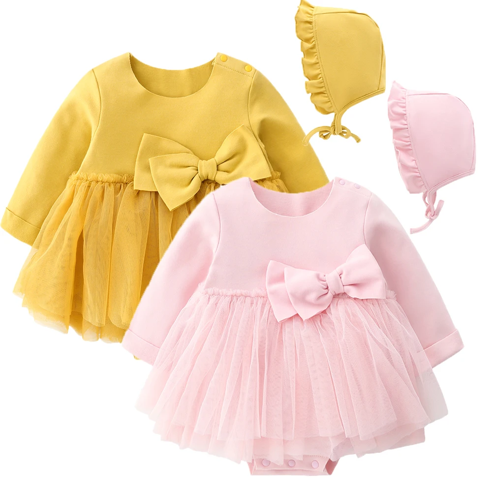 

Long-sleeve Fleeced Lined Baby Rompers Thermal Rompers Dress Baby Girl Clothes Infant Toddler Bodysuit Jumpsuit Onesie Kids Wear, Pink/yellow