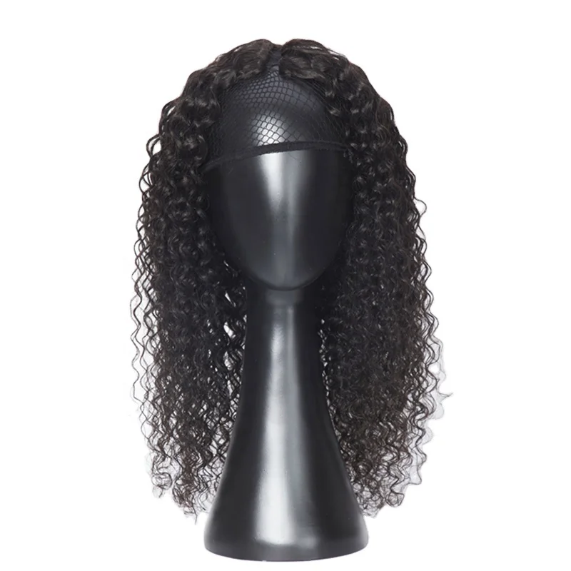 

High Quality 24inches 100% Human Hair Afro Kinky Curly Half Wig With Headband Clips, Black